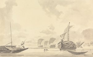 Boten op de Hooghly-rivier door Samuel Davis
