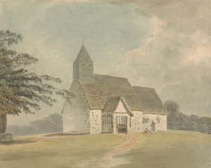 Kerk met houten klokkentoren - een van drie versies door Samuel Davis
