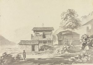 In het Dorp bij Tassisudon [Tashicho Dzong] door Samuel Davis
