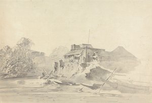 Rivierscène met inheemse gebouwen