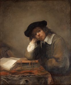 Portret van een studerende jongeman Zelfportret door Samuel van Hoogstraten
