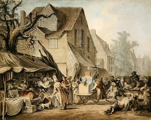 Een Marktscène door Samuel Hieronymous Grimm