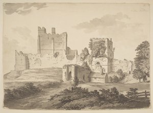 Gezicht in Oost-Indische inkt op Prudhoe Castle, in de parochie Ovingham (Oost-Indische inkt op papier) door Samuel Hieronymous Grimm