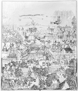 Het kampement van koning Hendrik VIII in Marquison, juli 1544, geëtst door James Basire, 1788 door Samuel Hieronymous Grimm