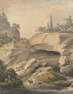 Rotsachtig Landschap met Boeren en Vee door Samuel Hieronymus Grimm