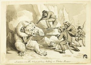 Zeelieden op de walvisvangst die een ijsbeer doden (recto); Schelp (verso) door Samuel Howett
