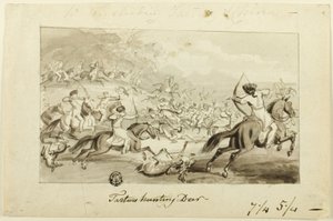 Tataren die Herten Jagen (recto); Schelp (verso) door Samuel Howett