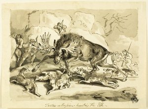 Tartaren of Russen jagen op een eland