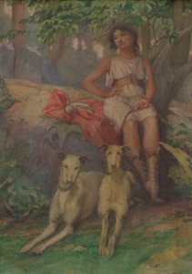 Figuur met Twee Honden door Samuel Isham