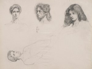 Schets van vrouwelijke hoofden door Samuel Isham