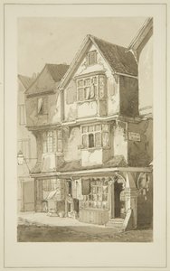 Oude huizen, hoek van Long Row, Temple Street door Samuel Jackson