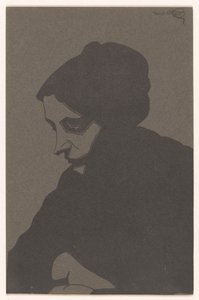 Vrouw in driekwart aanzicht naar links, met slagschaduw door Samuel Jessurun de Mesquita (signed by artist)