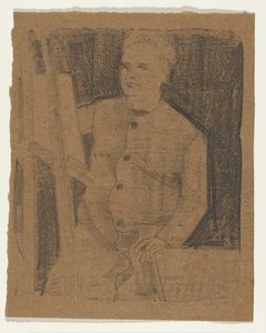 Zelfportret achter schildersezel door Samuel Jessurun de Mesquita (signed by artist)