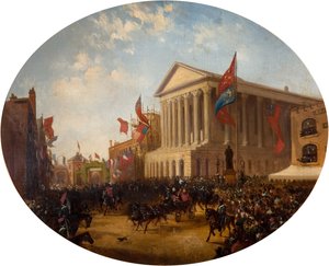 De Hertog van Cambridge verlaat het Stadhuis, Birmingham, 1857 door Samuel Lines