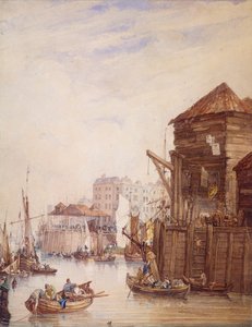 Billingsgate Wharf, Londen, 1820 door Samuel Owen