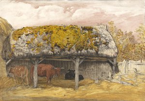 Een Koeienstal met een Mossig Dak, c.1829