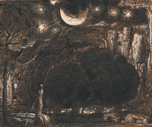 Een Herder en zijn Kudde onder de Maan en Sterren door Samuel Palmer