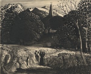 Korenveld en Kerk bij Maanlicht