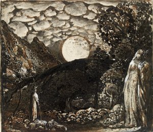 Herders onder een volle maan, ca. 1829-1830 door Samuel Palmer
