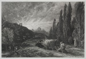De vroege ploeger, voor 1861 door Samuel Palmer