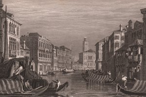 Gondels op het Canal Grande, Venetië, Italië, gravure naar tekening van Samuel Prout door Samuel Prout