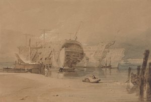 Hulken bij Plymouth door Samuel Prout