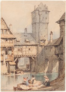 Wasvrouwen voor de Wasserturm, Neurenberg door Samuel Prout