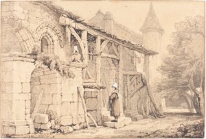 Scène bij Jumièges door Samuel Prout