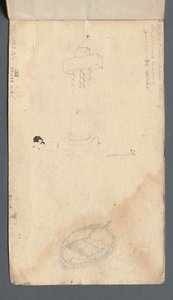 Schetsboek: Studie van kruis en roeiboot op achteromslag, 1814 door Samuel Prout
