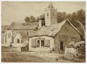 Dorpskerk en straat door Samuel Prout