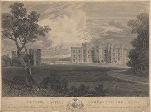 Zuidwestelijk uitzicht op Dunster Castle, Somersetshire door Samuel Rawle