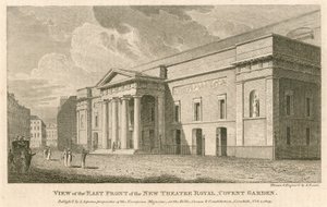 Uitzicht op de oostelijke gevel van het nieuwe Theatre Royal, Covent Garden, Londen