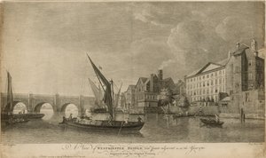 Een uitzicht op de Westminster Bridge met aangrenzende delen zoals in het jaar 1760 door Samuel Scott