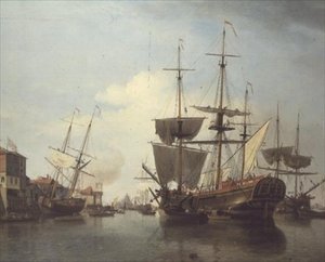 Koolschip op de Theems bij Deptford door Samuel Scott