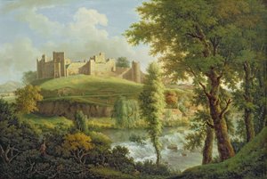 Ludlow Kasteel met Dinham Weir, vanuit het Zuidwesten