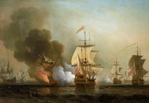 Zeeslag voor de kust van Cartagena (Spanje), 28 mei 1708 door Samuel Scott