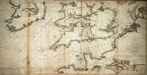 Een nieuwe en correcte grote kaart van het Kanaal tussen Engeland en Frankrijk met de kust van Ierland St. Georges & Bristoll Kanaal en verschillende van de meest opmerkelijke havens door Samuel Thornton
