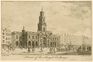 Voorzijde van de Royal Exchange, Londen door Samuel Wale