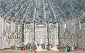 Interieur van de elegante muziekkamer in Vauxhall Gardens, gegraveerd door H. Roberts, 1752 door Samuel Wale