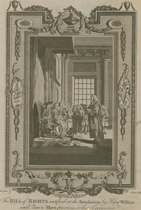 De Bill of Rights geratificeerd bij de Revolutie door Koning Willem en Koningin Mary