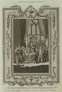 De ontbinding van het Lange Parlement 1653 door Oliver Cromwell (gravure) door Samuel Wale