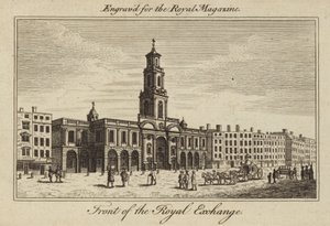 De voorkant van de Royal Exchange in de City of London door Samuel Wale
