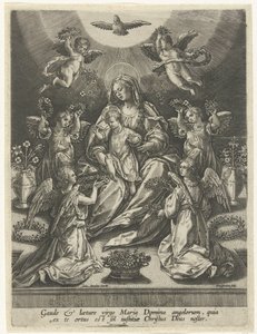 Madonna met kind omgeven door engelen door Samuel van Hoogstraten