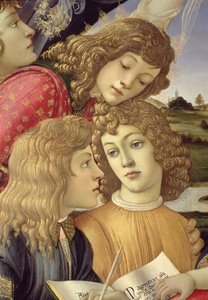 De Madonna van de Magnificat, detail van drie jongens