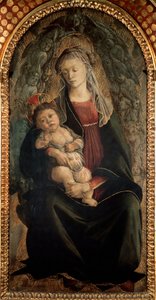 Maagd en Kind in glorie omringd door Serafijnse engelen door Sandro Botticelli