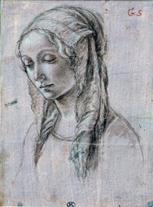 Hoofd van een jonge vrouw Penseeltekening en witte vlakken toegeschreven aan Alessandro di Mariano dei Filipepi genaamd Sandro Botticelli (1445-1510) 15e eeuw Parijs, Louvre Museum door Sandro (attr. to) Botticelli
