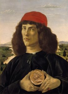 Portret van een onbekende met de medaille van Cosimo de A door Sandro Botticelli