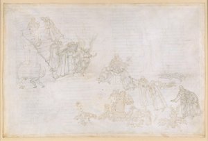 La Divina Commedia, Purgatorio XII. Eerste cirkel van het vagevuur: afbeeldingen van de straf voor hoogmoed; de engel voor de trappen naar de tweede cirkel door Sandro Botticelli
