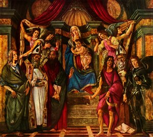 Madonna op de troon met zes heiligen