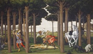 Het verhaal van Nastagio degli Honesti, paneel II door Sandro Botticelli